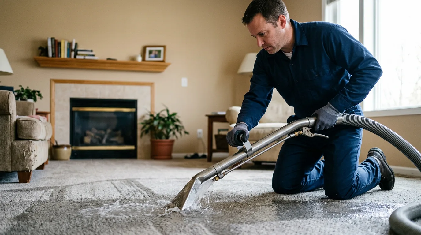 Water damage restoration technician working near Framingham, MA
